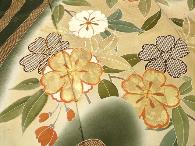 平和屋着物●豪華振袖 駒刺繍 流水花文 金彩 正絹 逸品 AABF8199ck