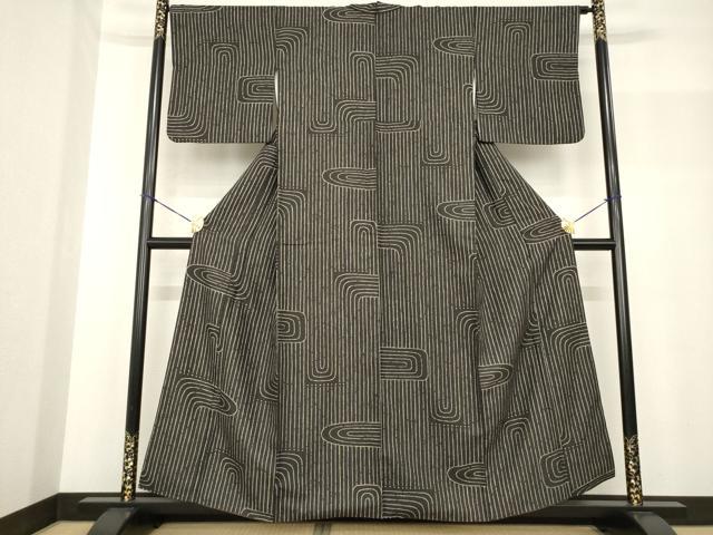 平和屋着物●上質な小紋 お召地 幾何学文様 正絹 逸品 AABF8203ck