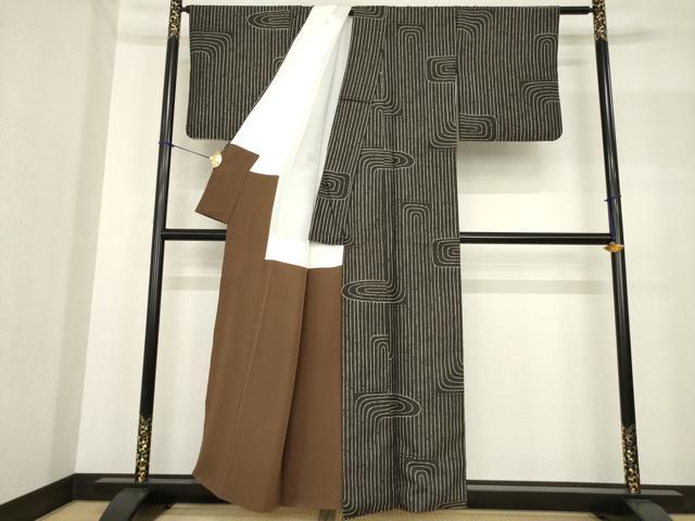 平和屋着物●上質な小紋 お召地 幾何学文様 正絹 逸品 AABF8203ck