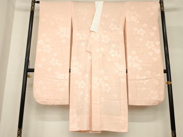 平和屋着物●振袖用長襦袢 無双仕立て 舞桜地紋 水柿色 正絹 逸品 AABF8208ck
