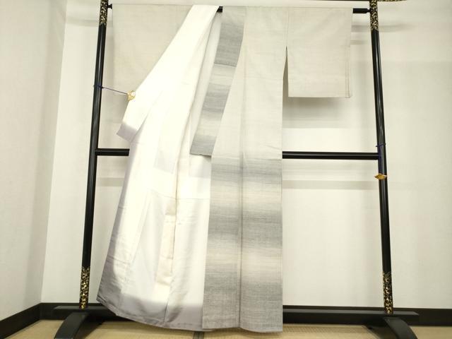 平和屋着物●紬 訪問着 横段霞文 正絹 逸品 AABF8211ck