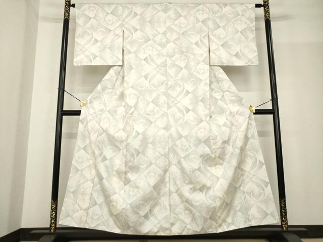 平和屋着物●本場大島紬 白大島 カタス7マルキ 割付き文 正絹 逸品 AABF8212ck
