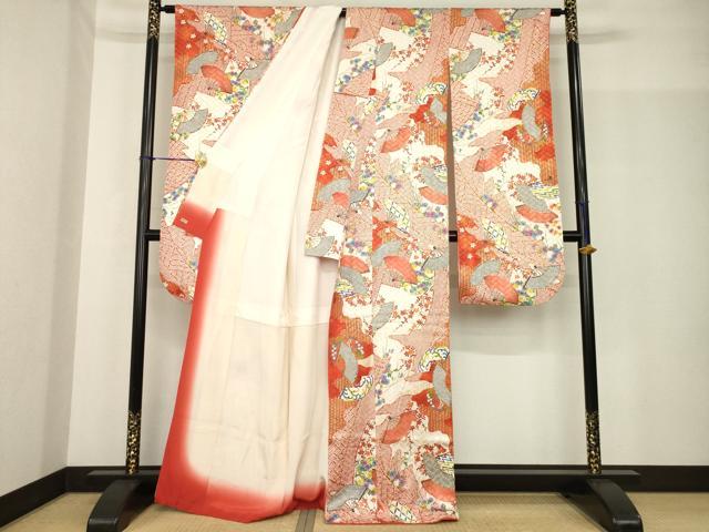 平和屋着物●豪華振袖 扇面花文 金彩 三越扱い 正絹 逸品 AABF8214ck