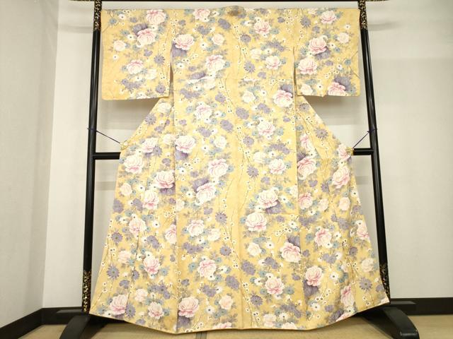 平和屋着物●上質な小紋 草花文 正絹 逸品 AABF8236ck