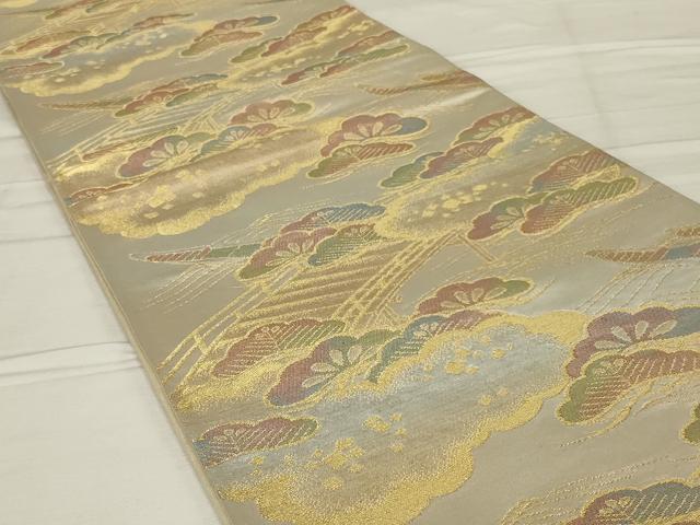 平和屋着物◎六通柄袋帯 渡橋風景文 金糸 正絹 逸品 AABF8246ou