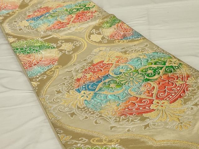 平和屋着物◎六通柄袋帯 洋花文 金銀糸 正絹 逸品 AABF8247ou