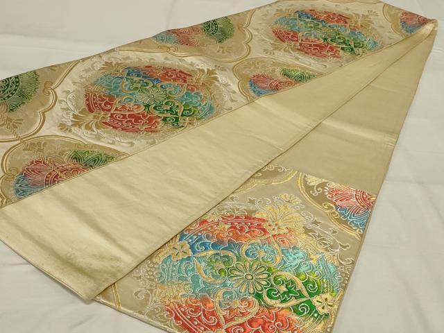 平和屋着物◎六通柄袋帯 洋花文 金銀糸 正絹 逸品 AABF8247ou