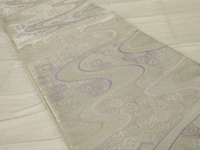 平和屋着物◎六通柄袋帯 流水吉祥文 銀糸 正絹 逸品 未使用 AABF8249ou