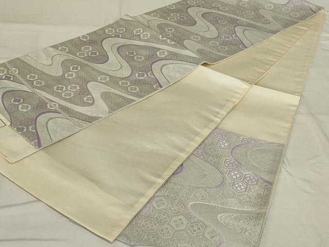 平和屋着物◎六通柄袋帯 流水吉祥文 銀糸 正絹 逸品 未使用 AABF8249ou