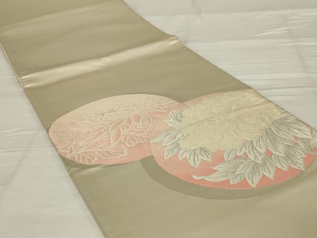 平和屋着物◎太鼓柄袋帯 唐織 花丸文 銀糸 正絹 逸品 AABF8253ou