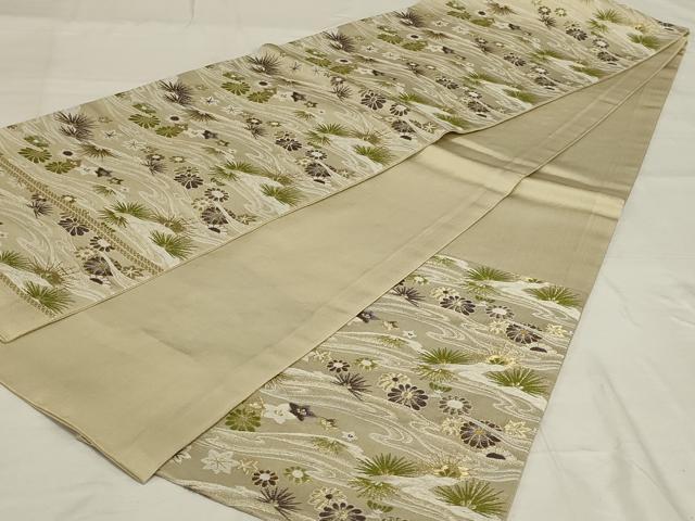 平和屋着物◎六通柄袋帯 流水花文 金糸 正絹 逸品 AABF8256ou