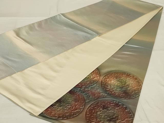 平和屋着物◎太鼓柄袋帯 花鳥丸文 正絹 逸品 AABF8257ou