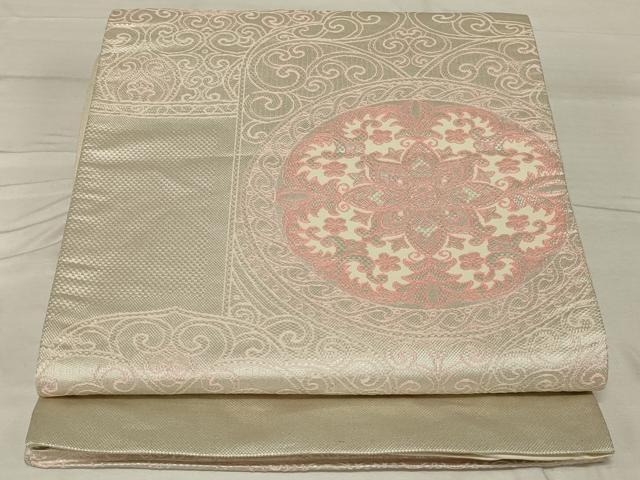 平和屋着物◎六通柄袋帯 洋花文 銀糸 正絹 逸品 AABF8259ou