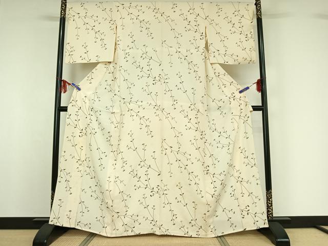 平和屋着物▽上質な小紋 単衣 草花文 正絹 逸品 AABF8284jh