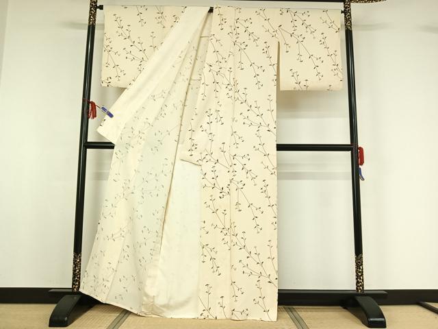 平和屋着物▽上質な小紋 単衣 草花文 正絹 逸品 AABF8284jh