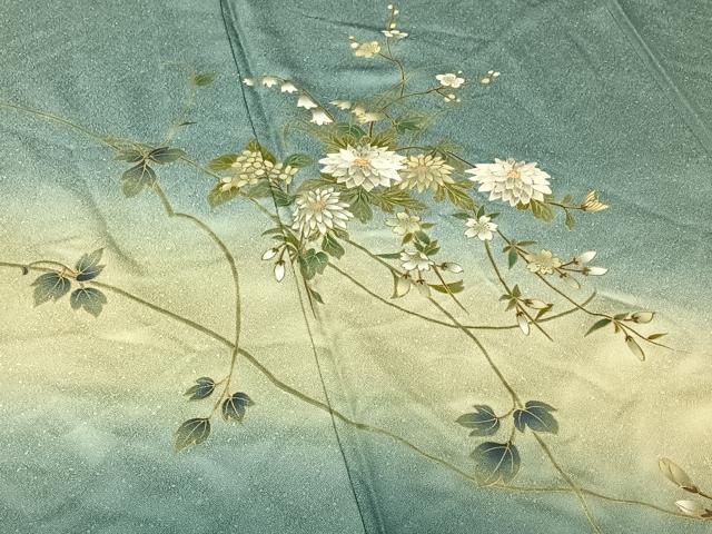 平和屋着物▽訪問着 単衣 刺繍 枝花文 暈し染め 金糸 金彩 正絹 逸品 AABF8285jh