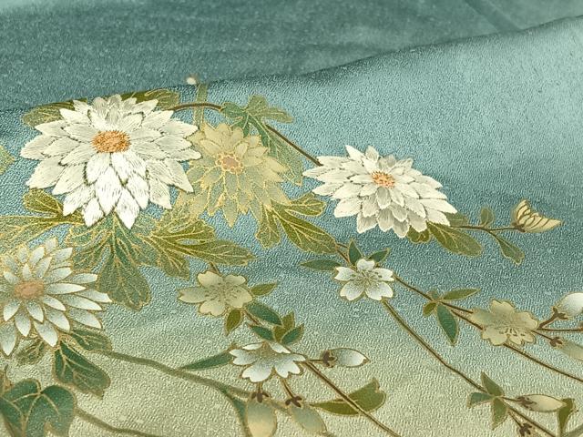 平和屋着物▽訪問着 単衣 刺繍 枝花文 暈し染め 金糸 金彩 正絹 逸品 AABF8285jh
