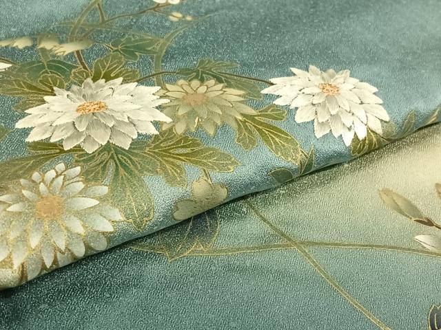 平和屋着物▽訪問着 単衣 刺繍 枝花文 暈し染め 金糸 金彩 正絹 逸品 AABF8285jh
