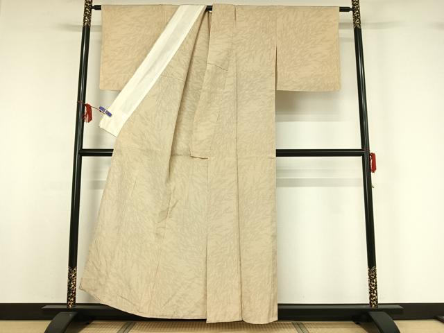 平和屋着物▽本塩沢 単衣 草葉文 正絹 逸品 AABF8292jh