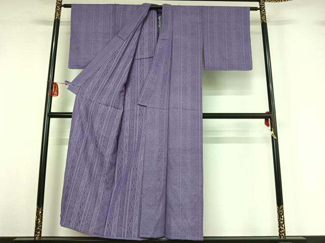 平和屋着物▽上質な色無地 単衣 花間道地紋 桔梗色 正絹 逸品 AABF8296jh