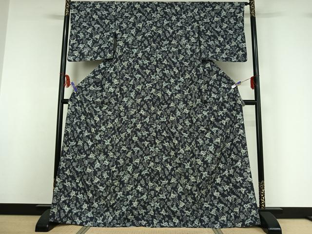平和屋着物▽上質な小紋 単衣 笹竹花文 正絹 逸品 AABF8298jh