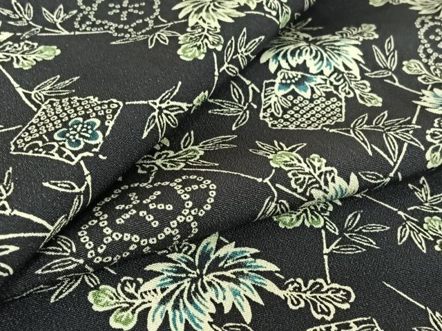 平和屋着物▽上質な小紋 単衣 笹竹花文 正絹 逸品 AABF8298jh