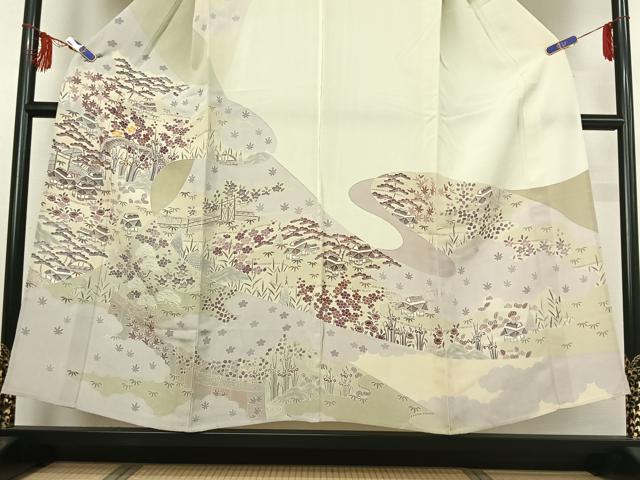 平和屋着物▽創業460年・千總 訪問着 単衣 駒刺繍 風景花文 金彩 正絹 逸品 AABF8301jh