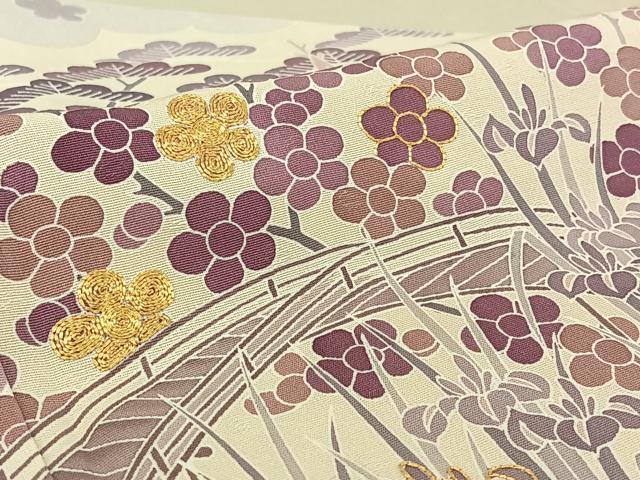 平和屋着物▽創業460年・千總 訪問着 単衣 駒刺繍 風景花文 金彩 正絹 逸品 AABF8301jh