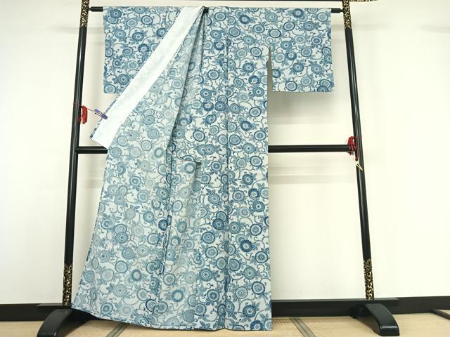 平和屋着物▽小紋 単衣 花唐草文 洗える着物 AABF8304jh
