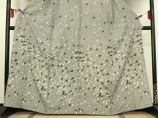 平和屋着物▽訪問着 単衣 飛鶴文 たたき染め 金銀彩 正絹 逸品 AABF8305jh