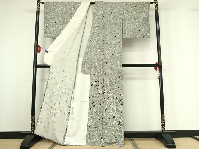 平和屋着物▽訪問着 単衣 飛鶴文 たたき染め 金銀彩 正絹 逸品 AABF8305jh