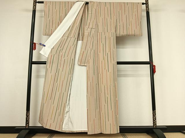 平和屋着物▽上質な小紋 単衣 縞 正絹 逸品 AABF8307jh