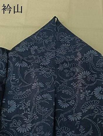 平和屋着物▽上質な小紋 単衣 藍 型染め 草花文 鬼しぼ縮緬 正絹 逸品 AABF8309jh