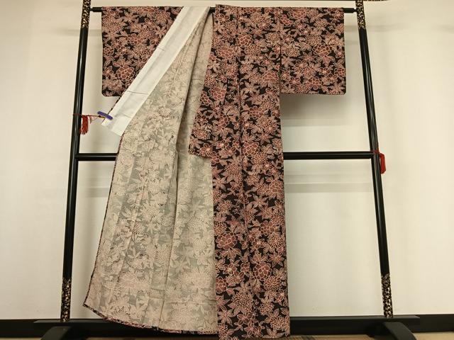 平和屋着物▽上質な小紋 単衣 草花文 暈し染め 正絹 逸品 AABF8316jh