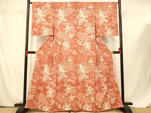 平和屋着物■上質な小紋 草花扇子文 正絹 逸品 AABF8332fw