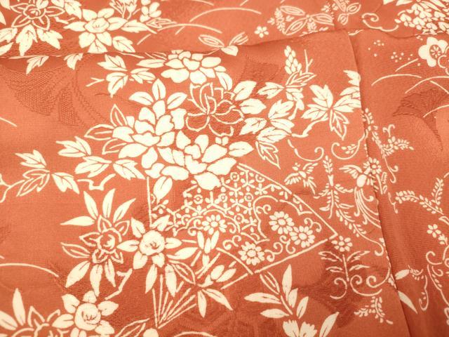 平和屋着物■上質な小紋 草花扇子文 正絹 逸品 AABF8332fw