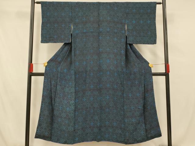 平和屋着物■上質な小紋 亀甲花文 黒地 正絹 逸品 AABF8391fw