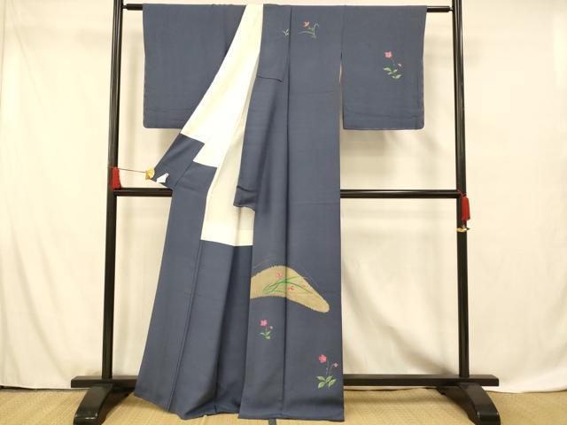 平和屋着物■訪問着 作家物 手描き 刺繍 草花文 金彩 正絹 逸品 AABF8465fw