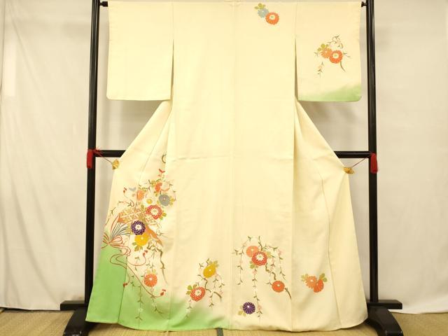 平和屋着物■訪問着 駒刺繍 手描き 扇子枝垂れ花文 暈し染め 金彩 正絹 逸品 AABF8466fw