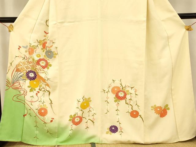 平和屋着物■訪問着 駒刺繍 手描き 扇子枝垂れ花文 暈し染め 金彩 正絹 逸品 AABF8466fw