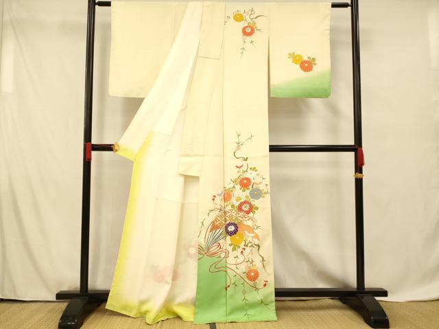 平和屋着物■訪問着 駒刺繍 手描き 扇子枝垂れ花文 暈し染め 金彩 正絹 逸品 AABF8466fw