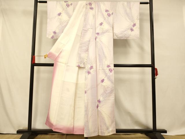 平和屋着物■上質な小紋 草花霞文 暈し染め 銀彩 正絹 逸品 AABF8470fw