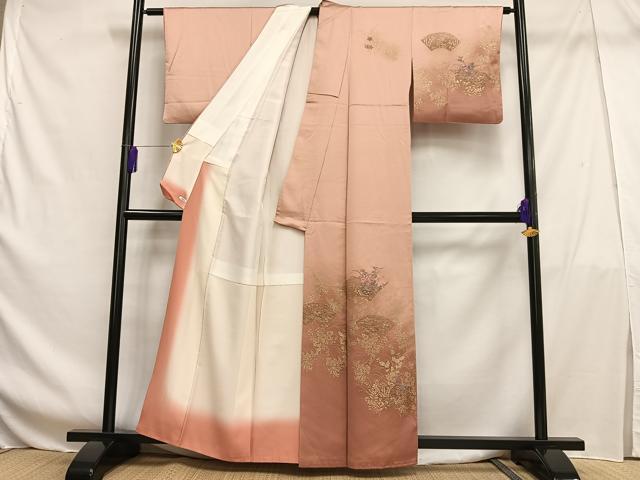 平和屋着物■訪問着 刺繍 地紙草花文 暈し染め 金糸 金彩 正絹 逸品 AABF8528oa