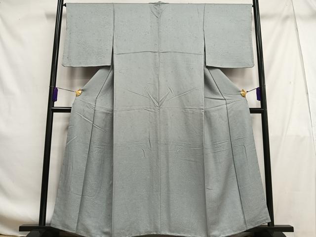平和屋着物■上質な色無地 草花地紋 灰青色 正絹 逸品 AABF8614oa