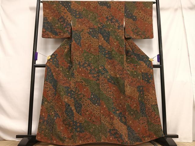 平和屋着物■上質な小紋 吉祥花文 鬼しぼ縮緬 正絹 逸品 AABF8676oa