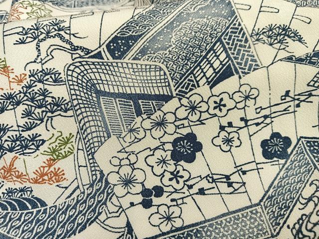 平和屋着物■上質な小紋 檜扇御所車花文 正絹 逸品 AABF8693oa