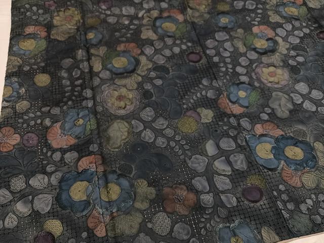 平和屋着物●上質な小紋 中国三大刺繍 汕頭刺繍 スワトウ刺繍 総刺繍 辻が花 正絹 逸品 AABF8724ph