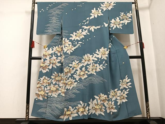 平和屋着物●本加賀友禅作家 小田美知代 訪問着 草花立波文 正絹 逸品 AABF8738ph