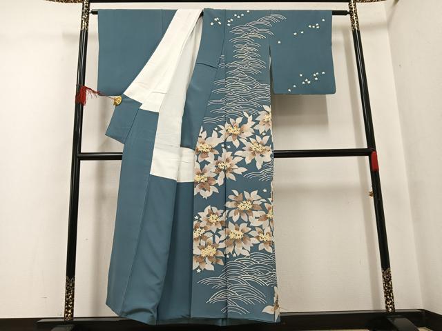 平和屋着物●本加賀友禅作家 小田美知代 訪問着 草花立波文 正絹 逸品 AABF8738ph