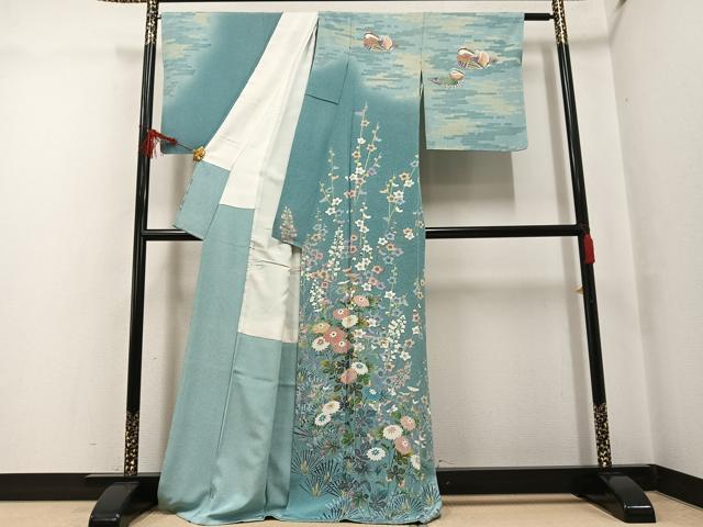 平和屋着物●訪問着 友禅 作家物 鴛鴦枝花文 暈し染め 正絹 逸品 未使用 AABF8745ph